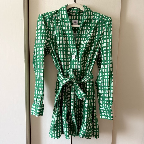CAbi Green and White Circuit Jacket with Waist Tie Strap Spring 2022 Style 6025 - Picture 2 of 12